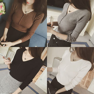 Bonjean New-coming Autumn Winter V neck Pullovers Sweaters Primer shirt long sleeve Short Korean Slim-fit tight sweater